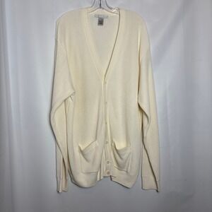 GEOFFREY BEENE Mens XXL Cream V Neck Button Front Cardigan Sweater Comfy